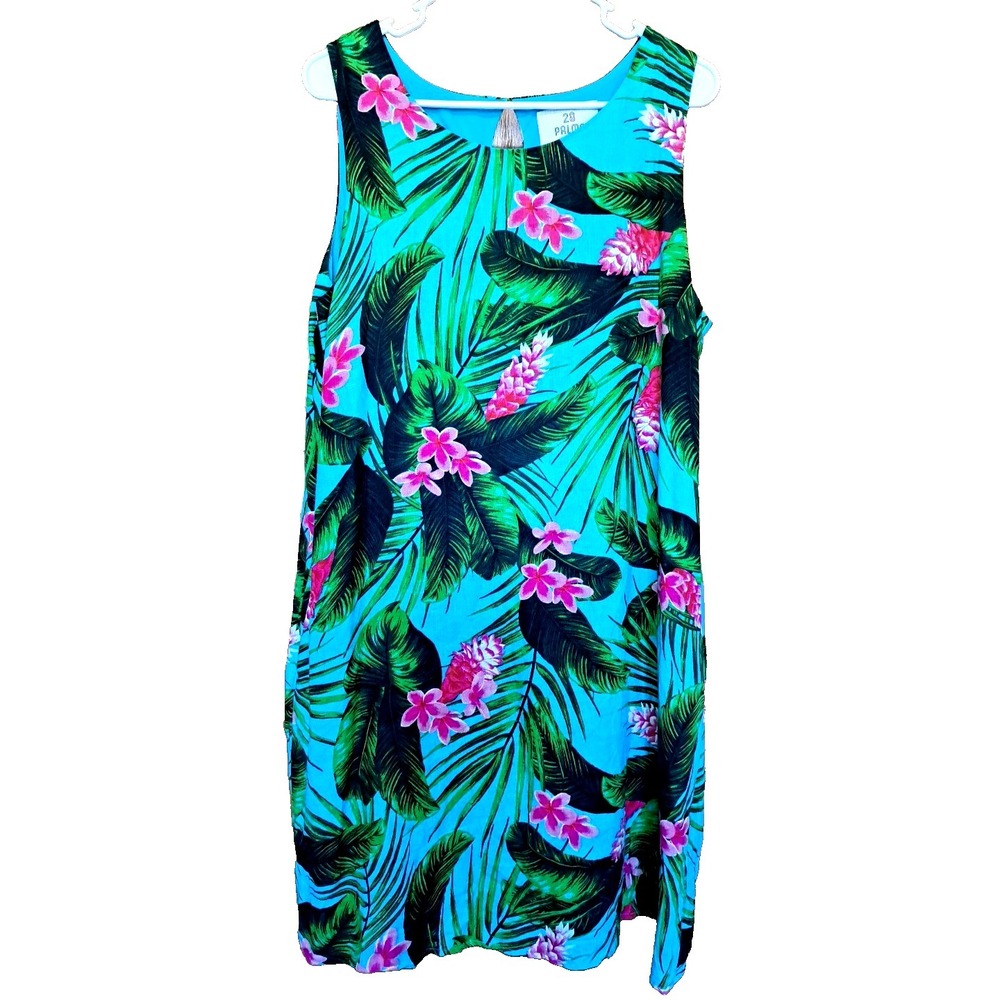 28 Palms Linen Hawaiian Cotton Lined Sleeveless Knee Lenght Dress Size XL